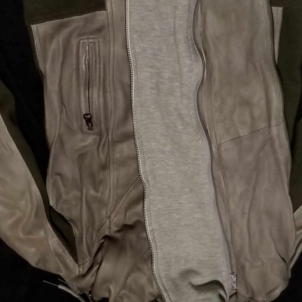 Women's M NWT Leather Jacket with Sage Green and Gray Accents